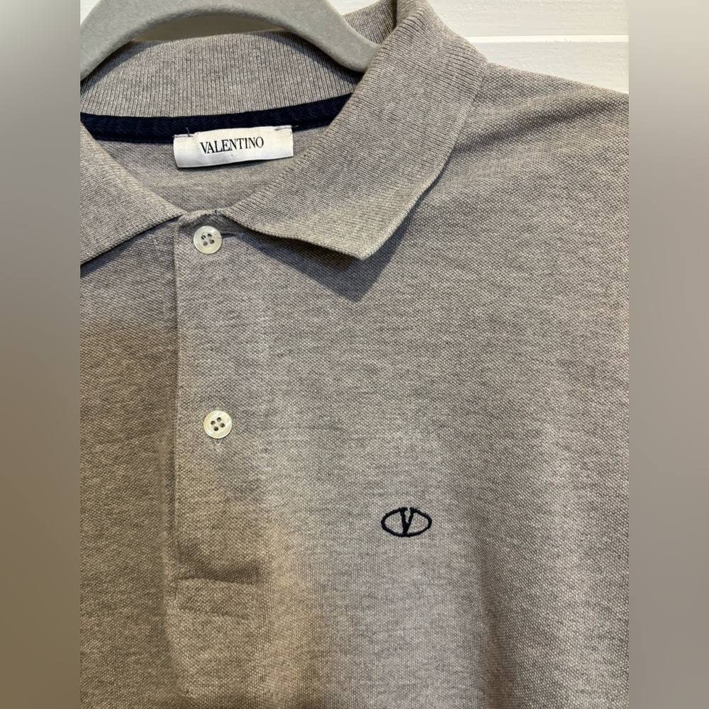 Valentino Solid Gray Cotton Short Sleeve Polo Shirt Size Medium